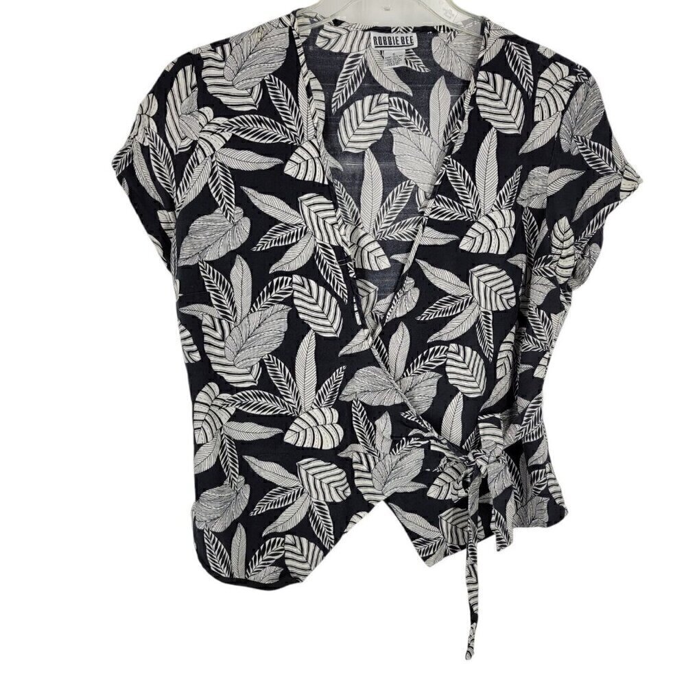 VTG Robbie Bee Short Sleeve Wrap Silk Blouse 6 boho Festival Tropical